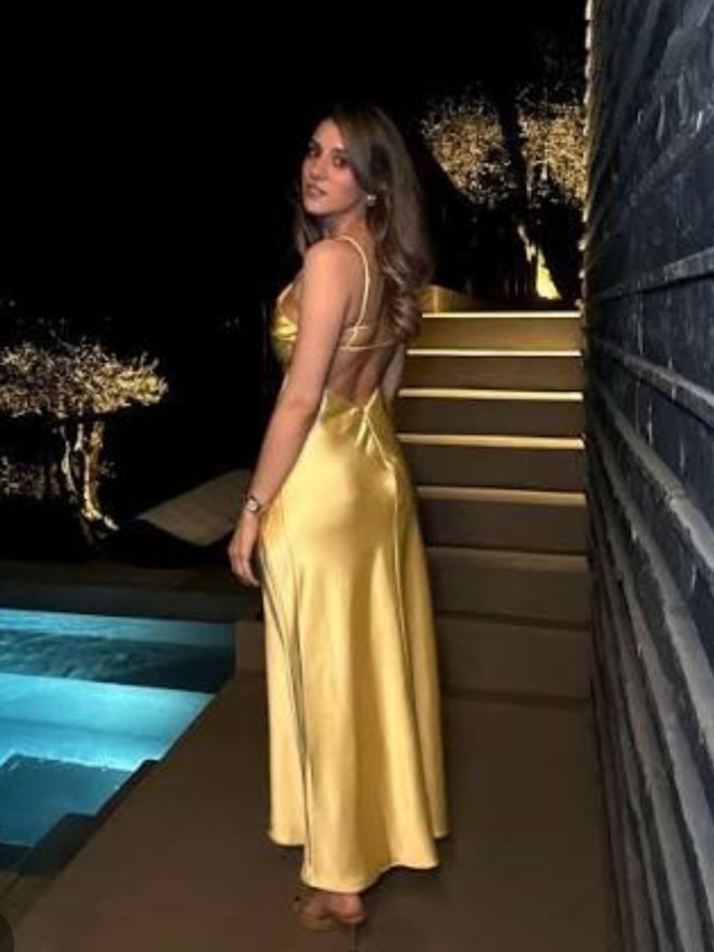 ZARA Elegant Satin Backless Slip Dress in Yellow